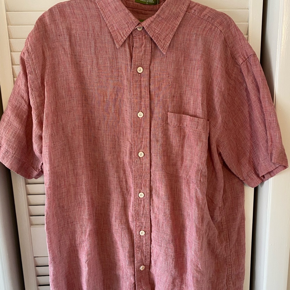 Orvis Red 100% Linen Button Down Shirt Short Sleeve